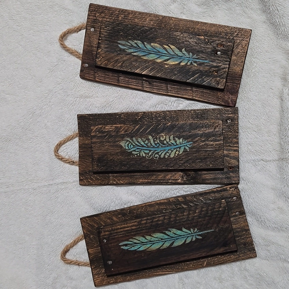 Boho Feather Wood Wall Decor- 3 pcs
